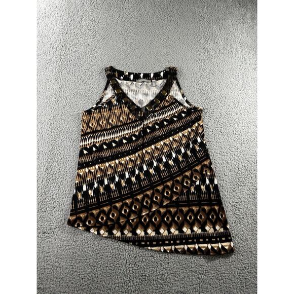 Ny Collection Blouse Women Medium V Neck Asymmetrical Boho Southwestern Aztec - Picture 1 of 7